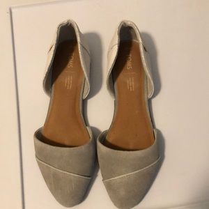 Toms flats, size 10, grey toe- white detailed heel
